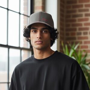 Gray and Red Men's Cap